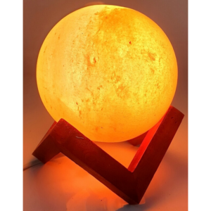 Lampada di Sale Himalayano Sfera su Base Diagonale in Legno