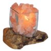 Lampada di Sale Himalaya UNICA Vetro su Legno Cubica Voganto 
