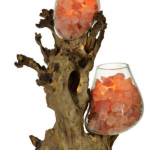 Lampada di sale UNICA artigianale in vetro e legno con due ampolle e cristalli di sale rosa Himalayano