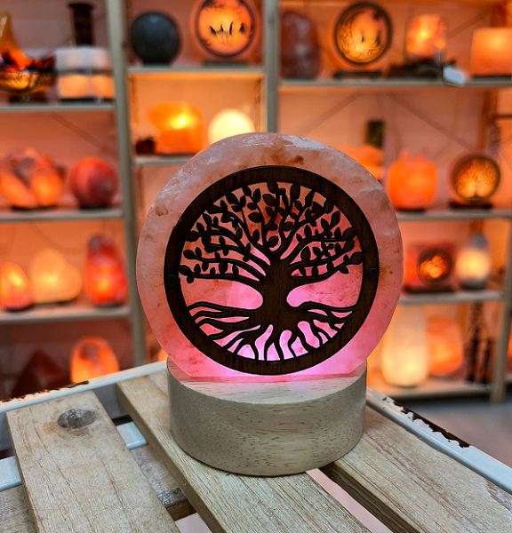 Lampada di Sale Himalayano Albero della Vita a Batteria LED – Luce Naturale Relax