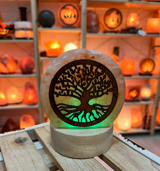 Lampada di Sale Himalayano Albero della Vita a Batteria LED – Luce Naturale Relax
