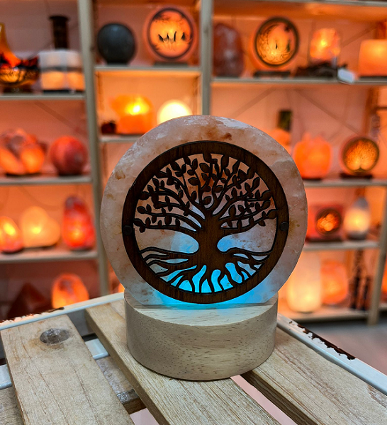 Lampada di Sale Himalayano Albero della Vita a Batteria LED – Luce Naturale Relax