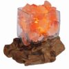 Lampada di Sale Himalaya UNICA Vetro su Legno Cubica Voganto 