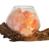 Lampade di Sale Himalaya UNICA Vetro su Legno cm 18 Voganto