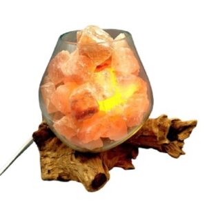 Lampada di Sale Himalayano UNICA Vetro su Legno cm 20 Voganto 