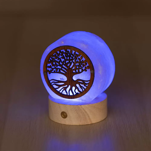 Lampada di Sale Himalayano Albero della Vita a Batteria LED – Luce Naturale Relax