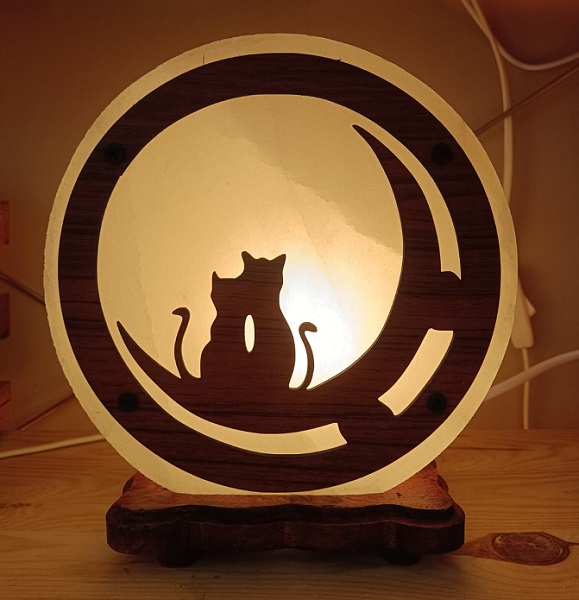 Lampada di Sale Himalayano Bianco Gatti sulla Luna BiciBio Bioprumeria