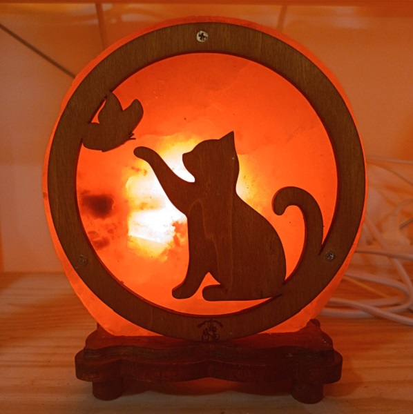 Lampada di Sale Personalizzata Gatto con Farfalla | BiciBio Bioprofumeria Palermo