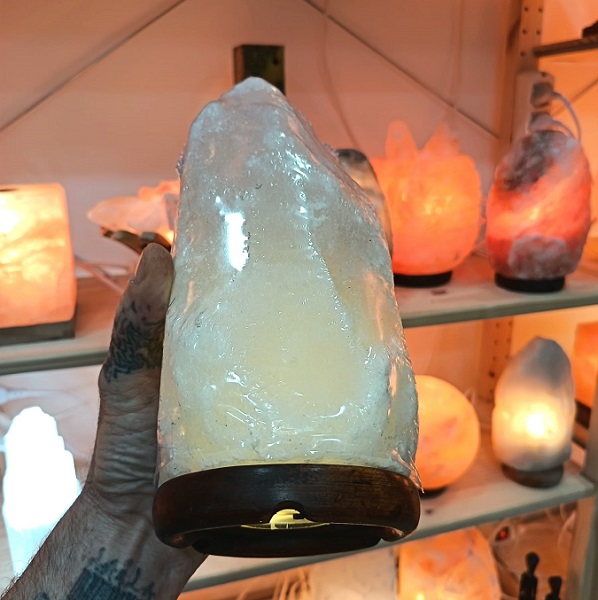 Lampada di Sale Bianco Himalayano Naturale 2-3 kg Senza Fili a Batteria LED Ricaricabile®