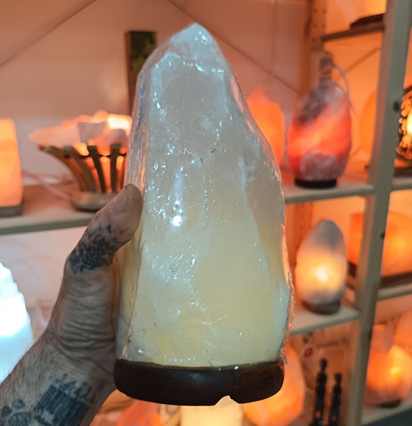 Lampada di Sale Bianco Himalayano Naturale 2-3 kg Senza Fili a Batteria LED Ricaricabile®