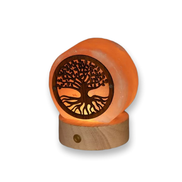 Lampada di Sale Himalayano Albero della Vita a Batteria LED – Luce Naturale Relax
