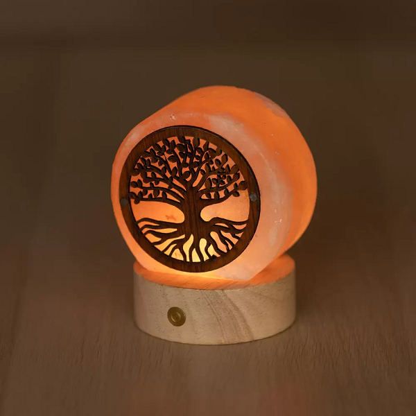 Lampada di Sale Himalayano Albero della Vita a Batteria LED – Luce Naturale Relax
