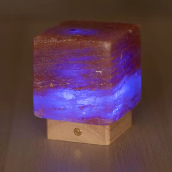 Lampada Sale Himalayano Cubo 2Kg LED RGB a Batteria Senza Fili
