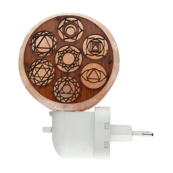 Lampada di sale notturna Chakra con spina – vista ravvicinata Lampada di sale notturna Chakra con spina, vista ravvicinata – BiciBio Bioprofumeria Palermo
