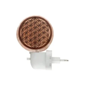 Lampada di sale notturna Fiore della Vita con spina, vista completa – BiciBio Bioprofumeria Palermo